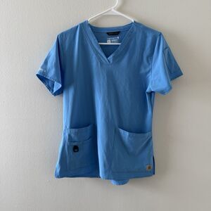 Carhartt Women’s Blue Force Cross Flex Scrub Top V-Neck Pullover Pockets Small